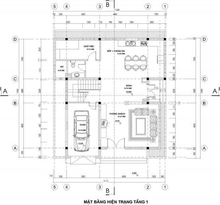 Bản vẽ công năng tầng một biệt thự tân cổ điển 3 tầng 11x12m