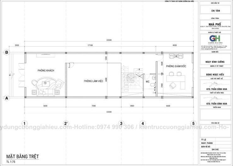 Mặt bằng công nang tầng trệt nhà phố 4 tầng 6x22m